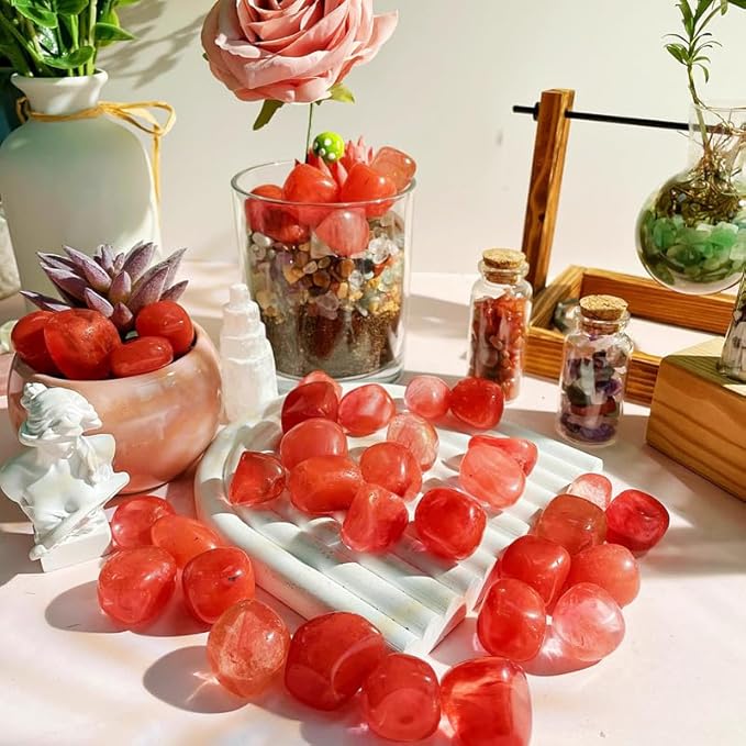 DUQGUHO Watermelon Quartz Crystals Bulk Natural Irregular Polished Stones Tumbled Crystals Gemstone Rocks Beginners Gift 200g