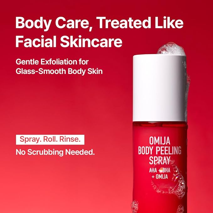 PARNELL AHA Omija Ceramic Body Peeling Spray – AHA BHA PHA Body Exfoliant for Keratosis Pilaris, Strawberry Legs, Dark Spots & Dead Skin Remover – Chemical Exfoliant, Rough Skin 4.60 fl.oz