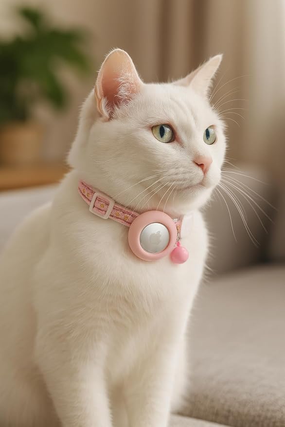 Cat Collar with AirTag Holder – Breakaway Lightweight Woven Cat Collar, Adjustable with Bell for Cats & Kittens (Dream Garden Set) | Amazegoods