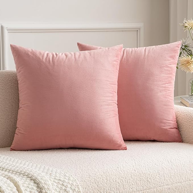 MIULEE Velvet Throw Pillow Covers 16x16 Inch Pack of 2 Dusty Pink | Soft Solid Small Decorative Pillow Covers, Modern Luxury Home Decor, for Couch Chair Sofa Bedroom Livingroom Car
