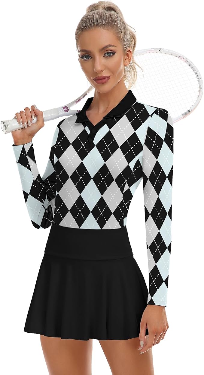 Soneven Womens Golf Shirts Moisture Wicking V Neck Long Sleeve Polo Shirts Collared Tops