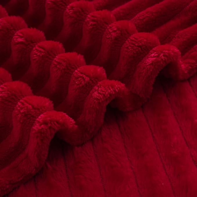 Red Fleece Throw Blanket 108”×90” for Couch Sofa Livingroom | Super Soft Cozy Plush Microfiber Flannel Bed Blanket Striped Design Lightweight Home Decor Gifts for Adults Mom Women