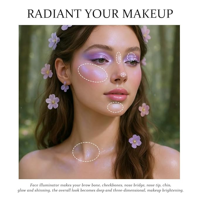 Smoky Cool Purple Blue Sparkle Glitter Shimmer Highlighter Makeup Palette for Women,Blue Buttery Creamy Powder Highlighter Eyeshadow Palette Vegan,Built-in Mirror & Brush – Girls Christmas Gift