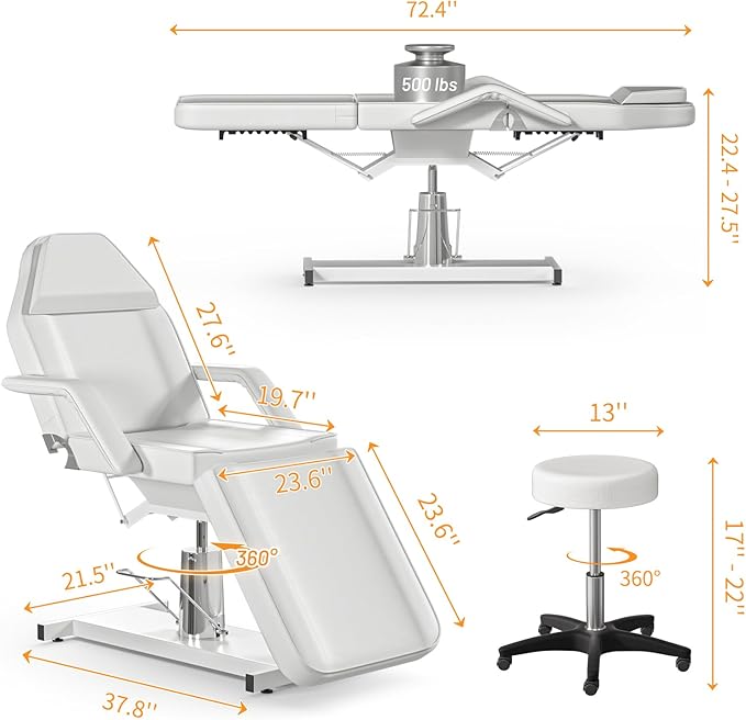Hydraulic Facial Chairs for Esthetician Bed with Stool Height Adjustable Tattoo Chair for Client Spa Esthetician Aesthetic Treatment