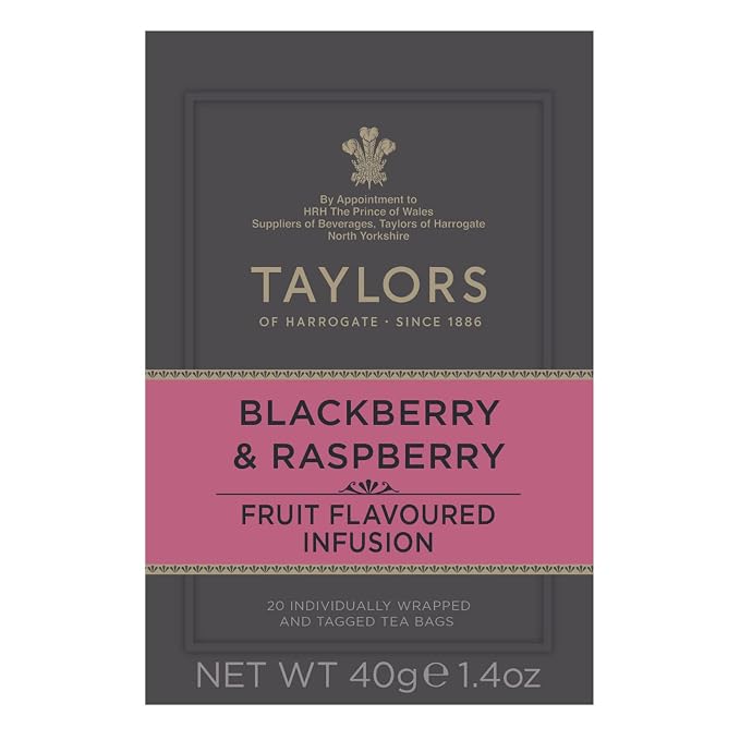 Taylors of Harrogate Blackberry & Raspberry, Herbal Tea, Individually Wrapped Bags, Sweet, Tart & Tangy, Caffeine-Free, Enjoy Hot or Iced, 20 Teabags, 20 Count (Pack of 2)