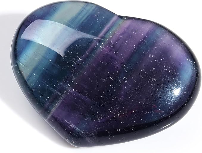 MAIBAOTA 45 mm Fluorite Crystals Large Heart Stone Healing Crystals Gifts for Women Natural Reiki Gemstone Polished Heart Shaped Rocks Meditation
