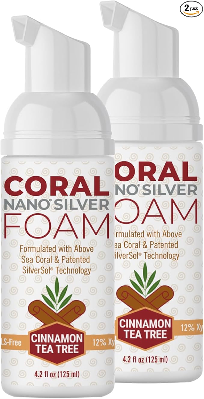 Coral Nano Silver Foaming Toothpaste – Fluoride Free Natural Remineralizing Tooth Foam – Whitening, SLS & Glycerin Free with Xylitol & Coral Calcium – Cinnamon Flavor (4oz, 3-Month Supply)