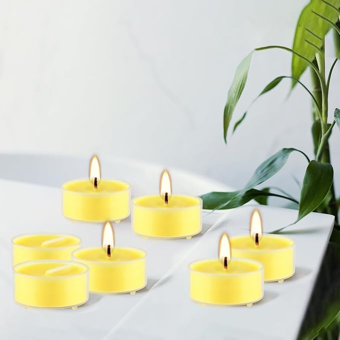 Fclayvts 3.5-Hour 100 Pack Citronella Tealight Candles, Outdoor and Indoor Summer Scented Candle,Natural Soy Wax Candle for Home Patio Garden Yard Balcony,BBQ Birthday Emergency