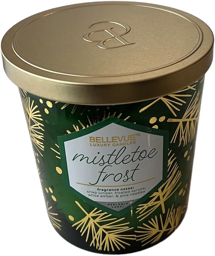 Bellevue Luxury Candles, 12 OZ Fragranced Candle, Soy Blend Wax, Essential Oils, Long-Lasting Burn, Home Fragrances, Aromatherapy Home Scented Candles Scent Mistletoe Frost