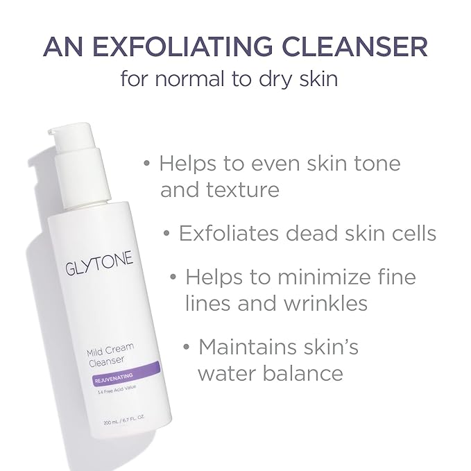 Glytone Mild Cream Cleanser | Exfoliate & Moisturize with 3.4 Free Acid Value Glycolic Acid & Glycerin | Face Wash for Women Removes Makeup & Oil | Face Cleanser for Dry Skin | 2 Fl oz.