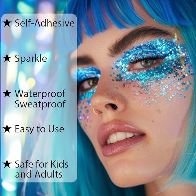 Mysense Silver Body Glitter Gel, Singer Concerts Glitter Makeup, Music Festival Rave Face Eye Hair Accessories, Chunky Glitter Mermaid Sequins, Sparkling Paint for Women, 30g