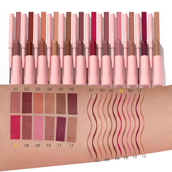 2 in 1 Matte Lipstick Lip Liner Pencil Set,Red Waterproof Lip Stick Lip liner Combo for Old Women Long Lasting Lipstick Crayon,labiales mate 24 horas originales