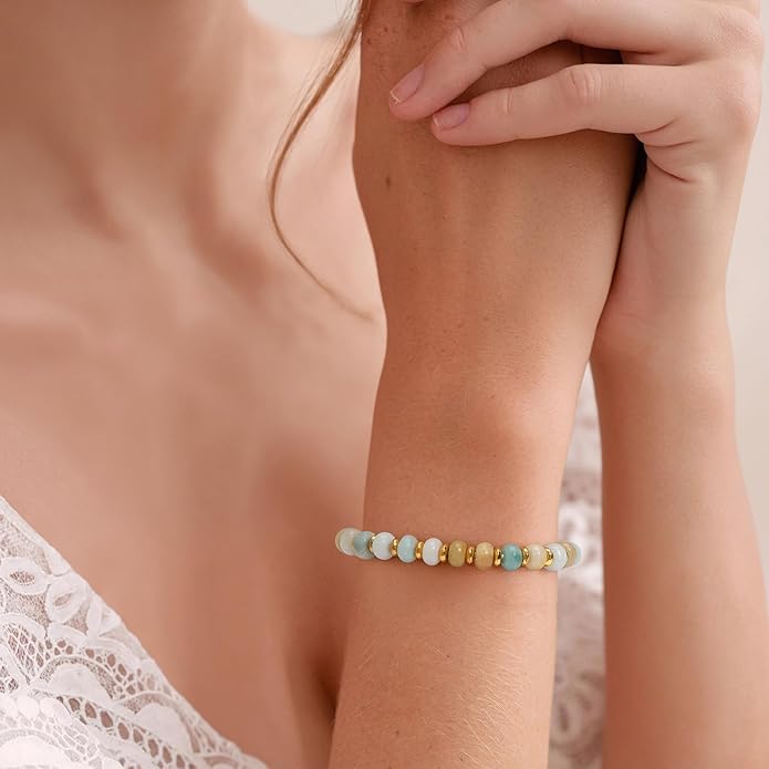 GolbalJew 4 * 6mm Gemstone Rondelle Bead Bracelets for Women Healing Crystal Stone Beads Bracelet Handmade Beaded Spiritual Jewelry Gifts