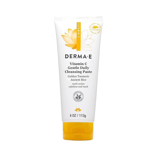 Derma E Vitamin C Gentle Daily Cleansing Paste, 4.0 Oz, Vitamin C Face Mask or Facial Wash with Turmeric, Brightening and Clarifying Facial Mask and Scrub