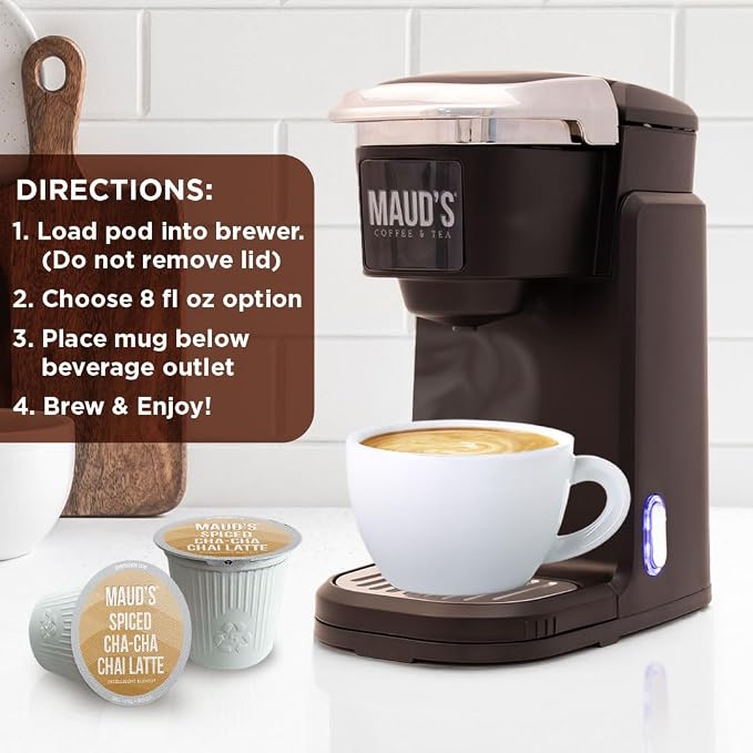 Maud's Spiced Chai Tea Latte, 36 ct, Single Serve Tea Pods - 100% Gourmet Blended Tea Leaves, Compatible with Keurig K Cups Maker