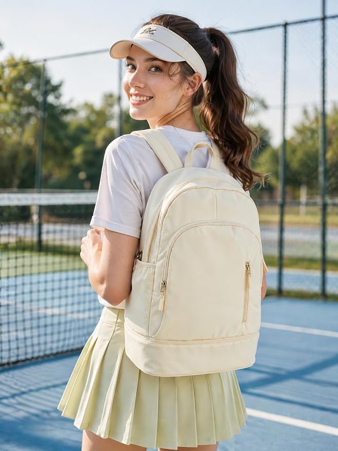 Gym Backpack for Women Men, Lightweight Gym Bag with Shoe Compartment, Waterproof Sports Backpack with Wet Pocket for Yoga Fitness Sports, Beige