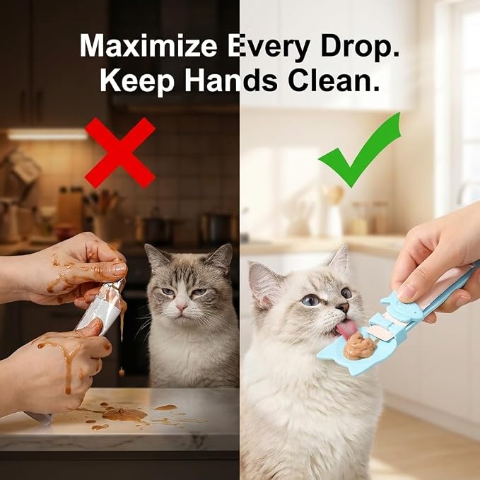 3Pack Lickable Cat Treat Squeezer Spoon Dispenser Feeder, Puree