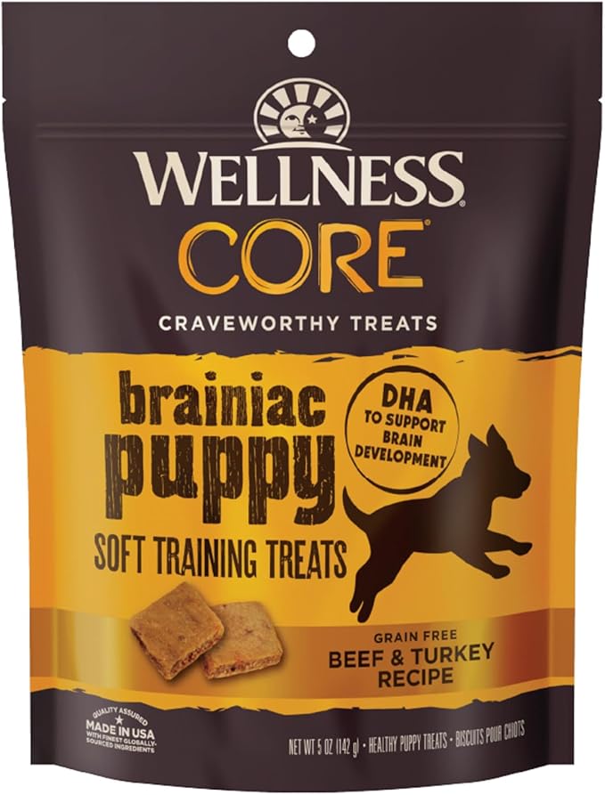 Wellness CORE Brainiac Soft Puppy Training Treats, Natural, Grain Free, Beef and Turkey Recipe, 6 oz Bag