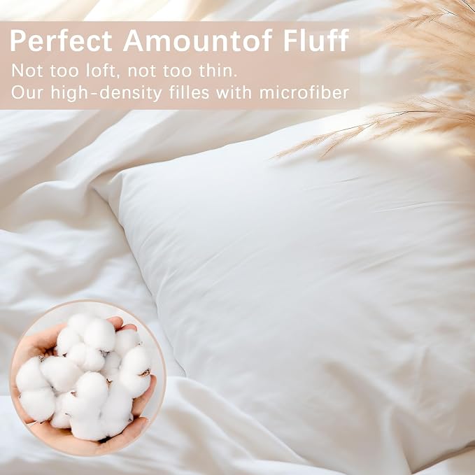 Throw Pillows Insert Set of 2, White 24x24 in Pillow Inserts with 100% Cotton Cover,Bed and Couch Decorative Stuffer Pillows,Indoor Pillows for Sofa