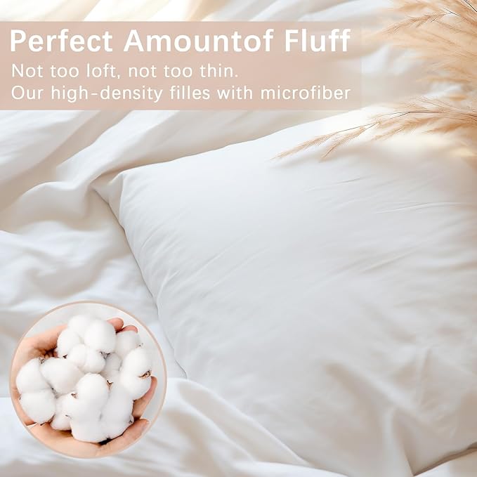 Throw Pillows Insert Set of 2, White 14x14 in Pillow Inserts with 100% Cotton Cover,Bed and Couch Decorative Stuffer Pillows,Indoor Pillows for Sofa