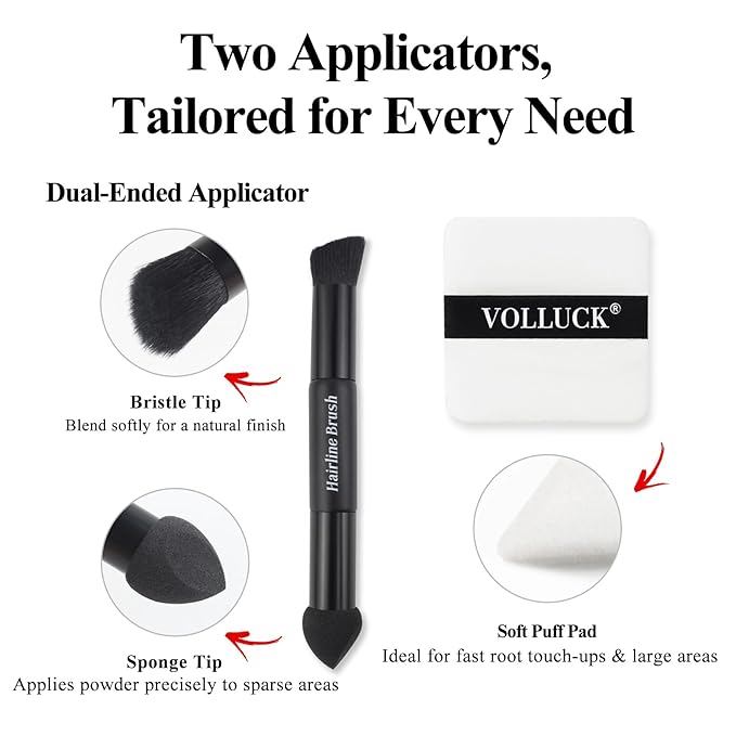 VOLLUCK Root Touch up Powder, Long-lasting Gray Hair Cover up Powder for All Hair Types, Waterproof for Women and Men (Dark-Black, 0.42 0unce)