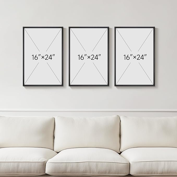 3D Textured Framed Black and White Abstract Wall Art Set of 3, 16x24 In | Solid wood frames, raised circles lines and blocks, modern minimalist wall decor for bedroom living room and dining room