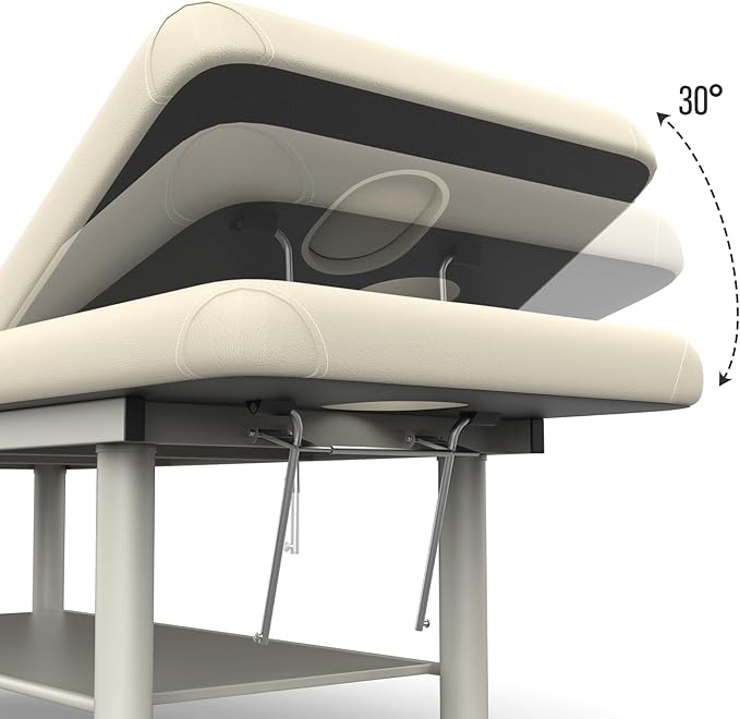 Heavy Duty Professional Stationary Massage Bed Wide Stationary Massage Table with Backrest for Treatment Table Physical Therapy Table Spa Facial Bed, Metal Frame PU Leather (Integral Structure)