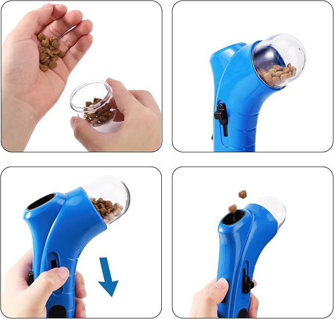 Cat Food Gun, PP Plastic Interactive Pet Food Shooter Catapult Large Capacity Cat Dog Snack Treat Launcher Dispenser Interesting Pet Snack Shooter Feeders Gun for Training Exercise