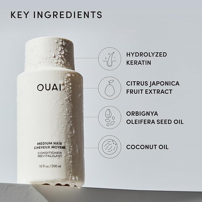 OUAI Medium Conditioner Refill - Hydrating Hair Conditioner with Coconut Oil, Babassu Oil, and Keratin - Strengthens, Repairs and Adds Shine - Paraben and Phthalate Free Hair Care Products (32 Oz)
