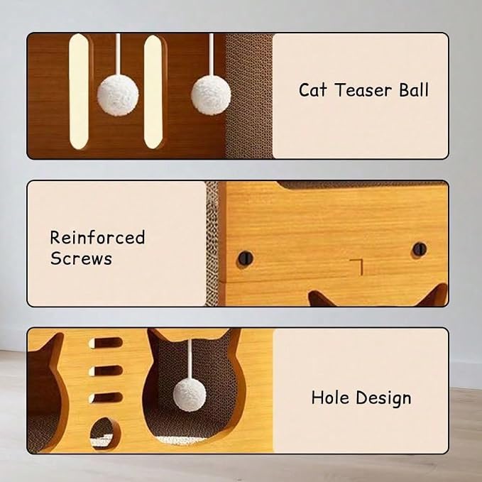 3-in-1 Scratcher Cat House – Save Your Furniture Combines Play Cave, Cozy Bed & Scratching Pad. Durable Cardboard, Reduces Stress. Ideal for Indoor Cats Who Love to Scratch, Play & Nap (MD-CAT2)