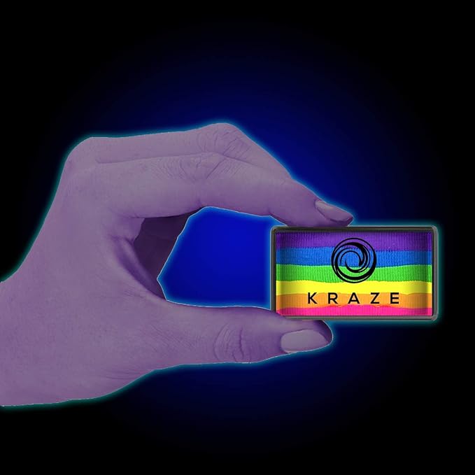 Kraze FX Dome Stroke - Bright Neon (25 gm), Water Activated, Professional UV Glow Blacklight Reactive Face and Body Painting Rainbow Cakes, Hypoallergenic, Safe, 1-Stroke Split Cake