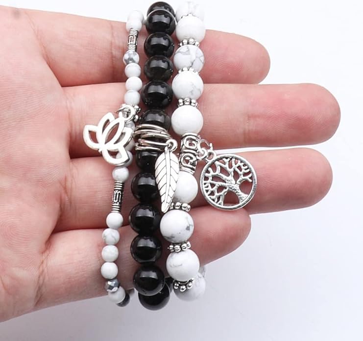 UEUC Tree of Life Yoga Healing Stone Bracelets,Multilayer Lotus Chakra Stone Reiki Bracelet Sets,Anxiety Crystal Natural Stone,for Women Stress Relief