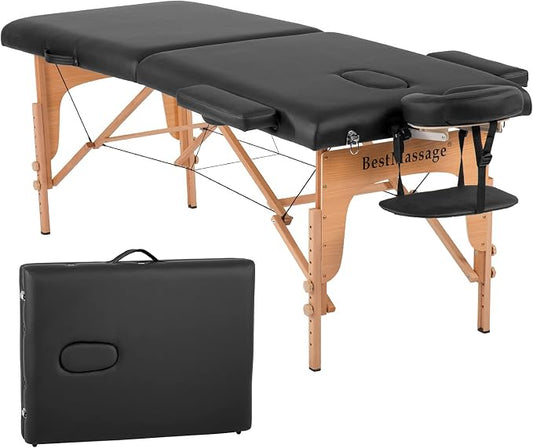 BestMassage Massage Bed Portable Massage Table 2 Folding Lash Bed Height Adjustable 28 Inch Wide Spa Table PU Leather with Non-Woven Bag for Spa Footmassage Facial CareSpa Tattoo