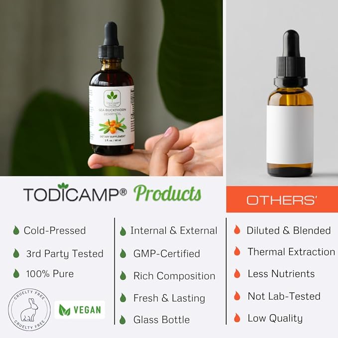 Sea Buckthorn Oil Organic - 2 fl oz Cold-Pressed Sea Buckthorn Berry Oil - Seabuckthorn Oil for Face and Organic Sea Buckthorn Oil Supplement