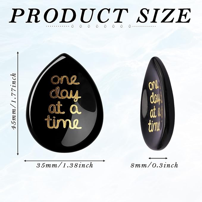 One Day at A Time Black Obsidian Thumb Worry Stone for Anxiety Crystals Hand Thumb Stones Pocket Thinking of You Gifts for women Inspirational Worry Stones for Stress Relief Sobriety Gifts for Her