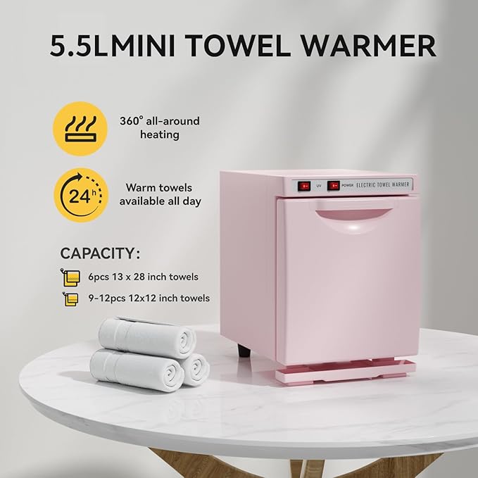 Hot Towel Warmer for Spa, 5.5L Thermostatic Towel Heater, 2-in-1 Professional Mini Towel Warmer, Beauty Salon and Spa Towel Warmers for Facial.(5.5L-Pink)