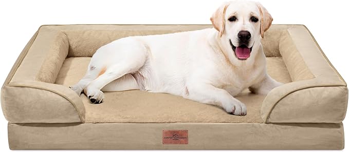 Comfort Expression Waterproof Orthopedic Dog Beds for Extra Large Dog | Supportive Egg Crate Foam XL Dog Bed with Removable Bolster, Dog Couch with Washable Cover & Non-Slip Bottom, 45x35 Inch