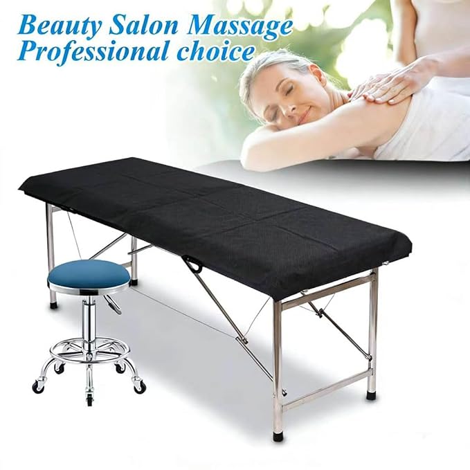 50Pcs Disposable Bed Sheets 31.5"x71" Coated Non-Woven Massage Table Sheets, Waterproof & Oil-Proof, Hygienic & Comfortable for Massage, Tattoo, Beauty, Spa, Breathable & Durable (Black)