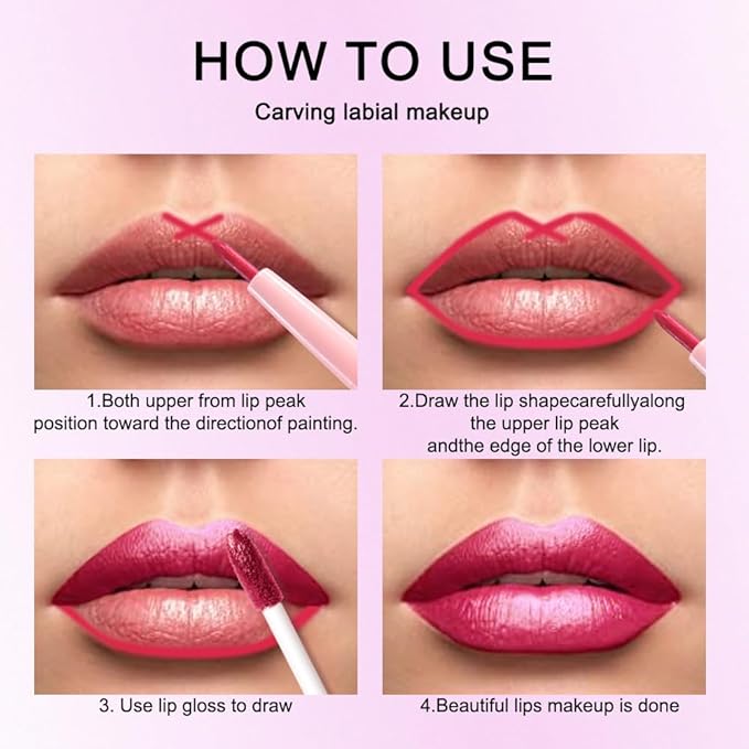 evpct Rose Red Metallic Glitter Lip Liner and Lipstick Combo Lip Gloss Stain Set Makeup for Women Long Lasting Waterproof 24, Rose Red Metallic Shimmer Frosted Iridescent Glossy Liquid Lipstick 25