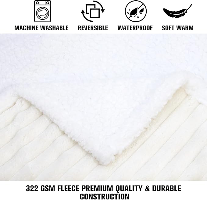 Waterproof Dog Blanket Cream 35x25 in | Soft Pet Cat Blanket Cozy Calming Sherpa Corduroy Fleece Reversible Furniture Bed Protector for Small Dogs Machine Washable