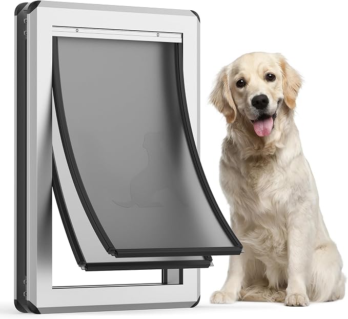 Full Seal-Flaps Dog Door, Aluminum Frame, Large for Doors | Pets Up to 100 Lb, for Interior/ Exterior Doors, Energy-Efficient Insulated Doggy Door, Extreme Weather, Sliding Lock Panel