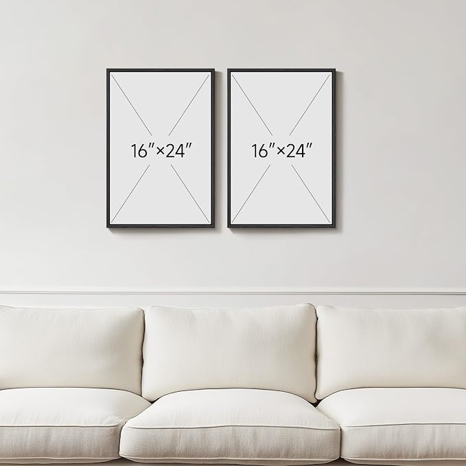 Framed Neutral Abstract Minimalist Wall Art Set of 2, Modern Canvas Prints Paintings Artwork for Walls, Black Beige Brown Abstract Art Pictures for Bedroom Living Room Dining Room Wall Decor 16x24 In