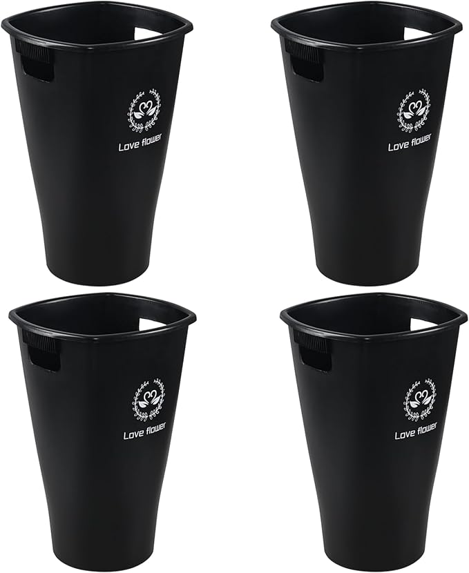 Teyyvn 4-Pack 15.75 Inch Plastic Floral Bucket, Flower Buckets, Black | Durable plastic flower pail, deep design for fresh cut flower hydration