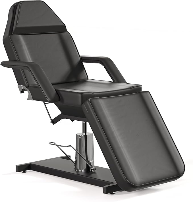 Hydraulic Tattoo Chair Bed for Client Spa Bed with Stool Height Adjustable Facial Beds for Esthetician Chair Aesthetic Treatment Table (Black Hydraulic Tattoo Chair)