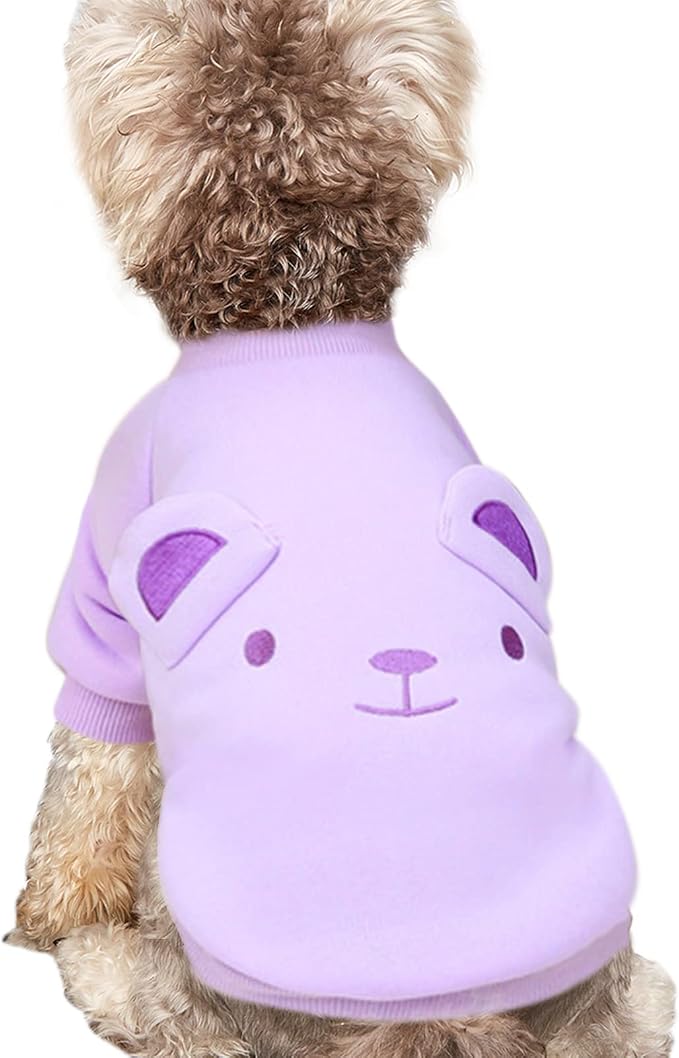 Purple Cute Dog Sweater Soft Winter Clothes for Small Dogs, XS | Classic Purple Knit Pullover, Fall Winter Outfit, Elastic Cuffs, Holiday Party Matching, Machine Washable Sweatshirt for Pets