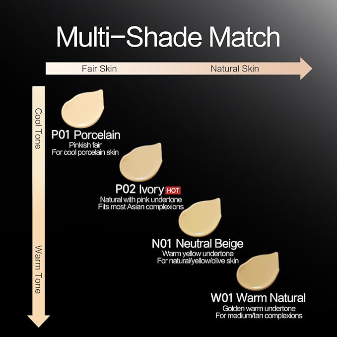 CARSLAN Black Magnet Liquid Foundation, 24H Longlasting Matte Finish Face Base Makeup, Waterproof, Smudgeproof, Buildable, Full Coverage Natural Finish, 30ml/1.05 Fl Oz, P01 For Fair Skin