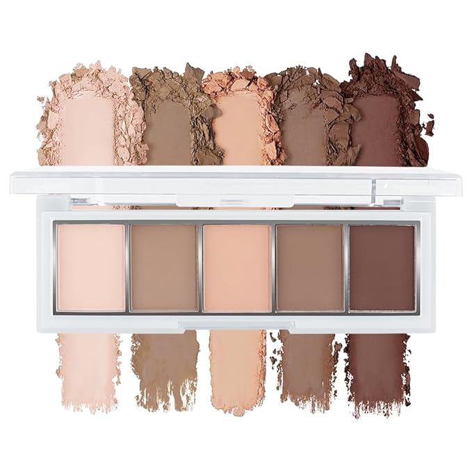 Mini 5-Color Matte Nude Neutral Brown Eyeshadow Palette, Soft Ivory Peach Nude & Mocha Browns, High Pigment Blendable Long-Lasting All Matte Eye Shadow Kit for Daily Natural Makeup & Mature Eyes 1