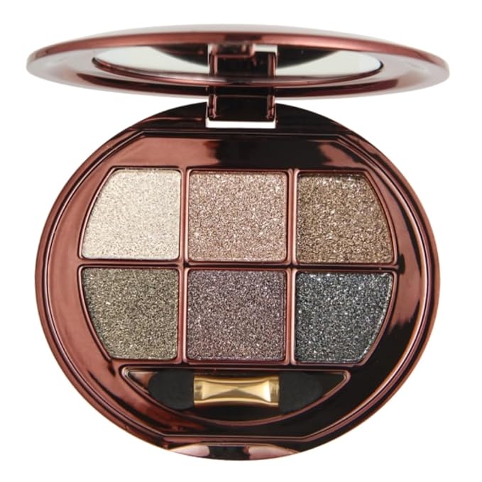 Shimmer Glitter Metallic Mini Eyeshadow Palette – 6-Color Neutral Cool-Tone Eye Shadow Kit, High Pigment Nude Smokey Eyeshadow, Long-Lasting Blendable Sparkle Eye Makeup Palette for Daily & Glam Looks