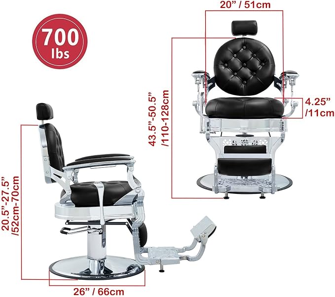 Kaleurrier Salon Chair Height Adjustable - Reclining Barber Chair - Professional Hair Styling Chairs for Barbershop Home Beauty Tattoo Massage - Salon Furniture Equipment Black