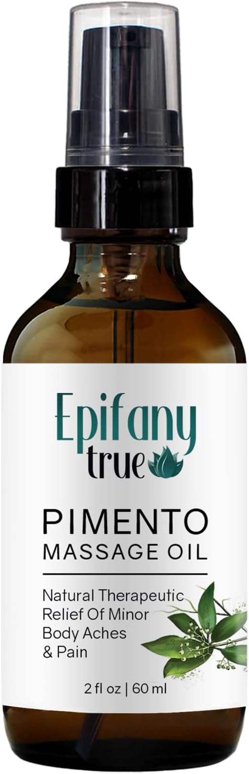 Natural Pimento Massage Oil 2oz | Moisturizing Soothing Muscle Relief | Refreshing Mint Scent | Pimento Oil (Allspice), Jamaican Black Castor Oil, Peppermint, Lemongrass